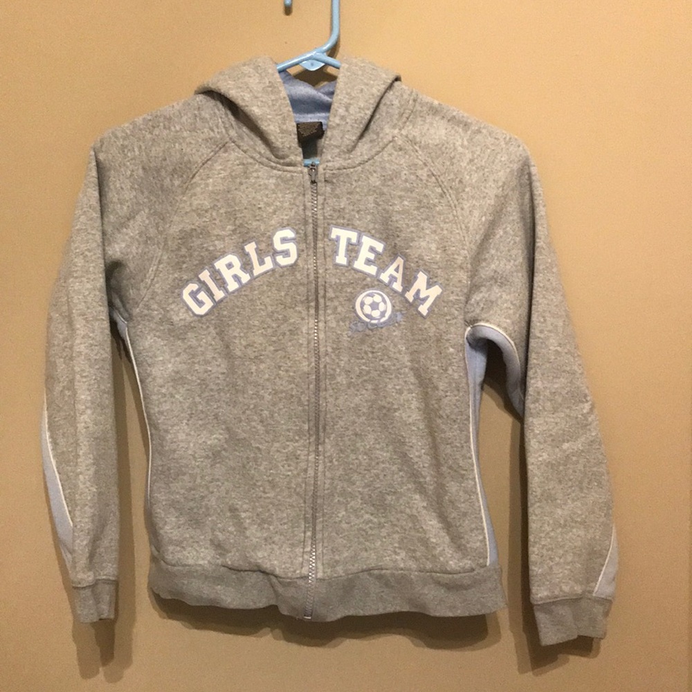 Girl’s Hooded Grey and Blue Soccer Jacket